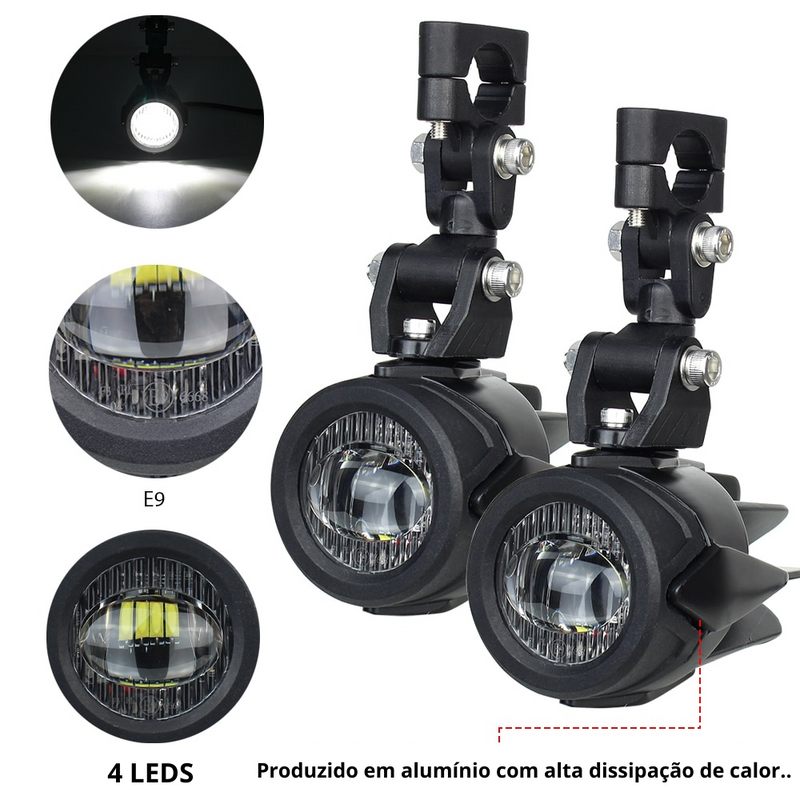 Kit Farol de Milha Auxiliar 40W 6000K p/ BMW R1250GS, R1200GS, F850GS, F800GS, F750GS, F700GS, F650, K1600 (Kit Universal)