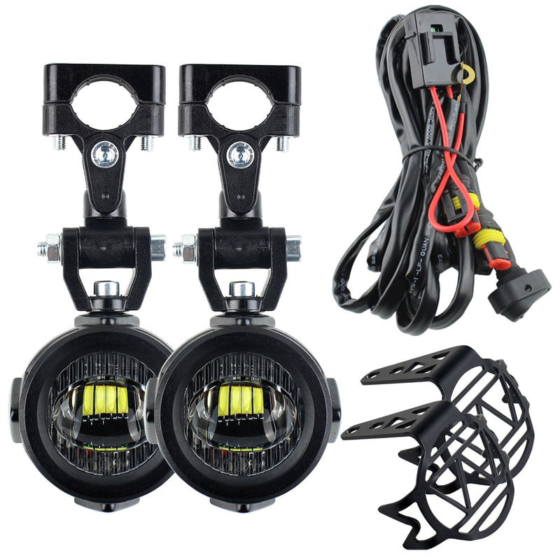 Kit Farol de Milha Auxiliar 40W 6000K p/ BMW R1250GS, R1200GS, F850GS, F800GS, F750GS, F700GS, F650, K1600 (Kit Universal)