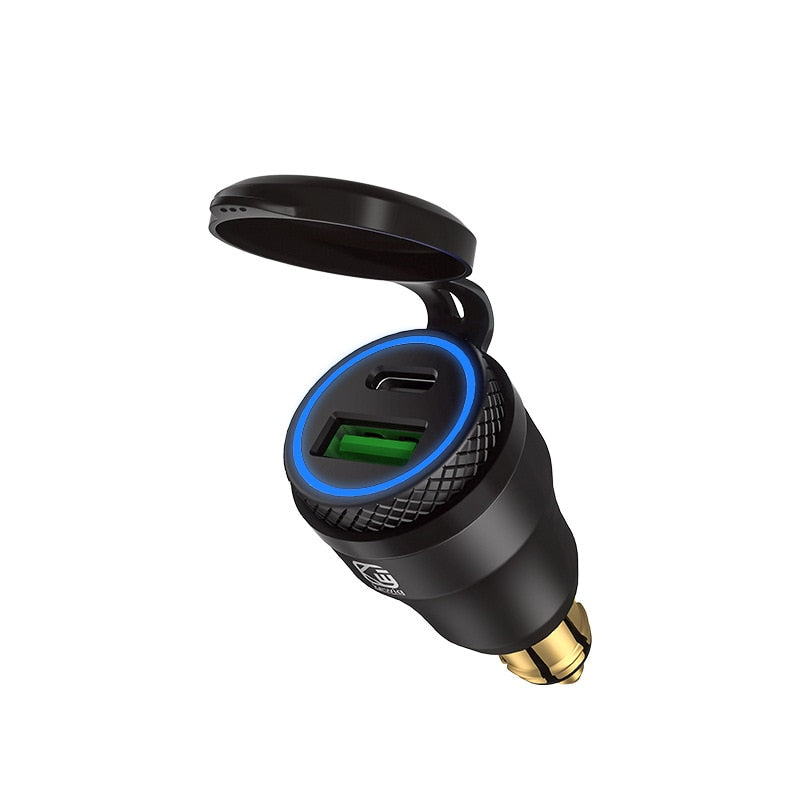 Adaptador USB/Tipo-C c/ Carregamento Rápido 30w c/ LED p/ BMW R1200/1250 GS, F800/850 GS, F700/750 GS, G650 GS