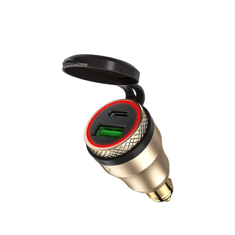 Adaptador USB/Tipo-C c/ Carregamento Rápido 30w c/ LED p/ BMW R1200/1250 GS, F800/850 GS, F700/750 GS, G650 GS
