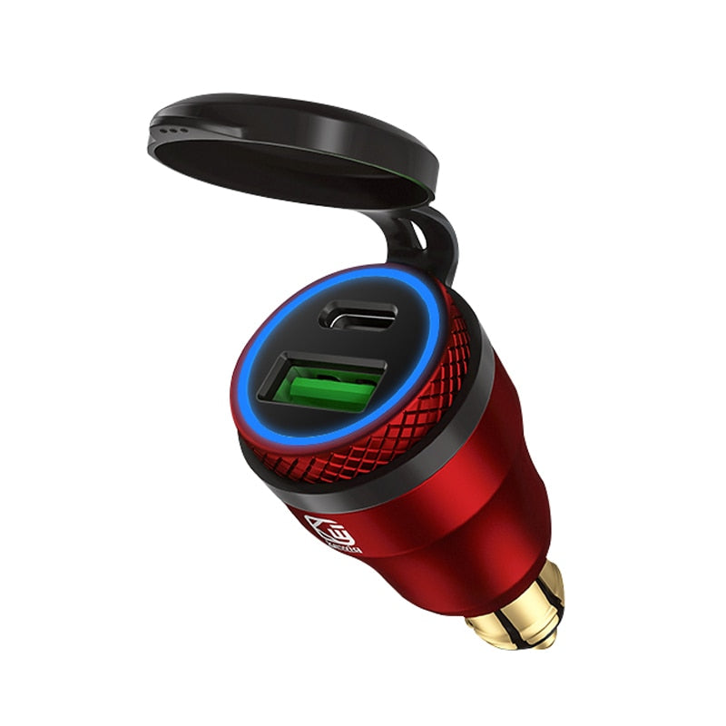 Adaptador USB/Tipo-C c/ Carregamento Rápido 30w c/ LED p/ BMW R1200/1250 GS, F800/850 GS, F700/750 GS, G650 GS